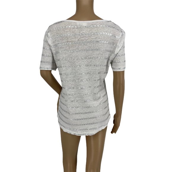 Artisan NY hi lo linen top small white silver elephants short sleeve - Picture 4 of 10